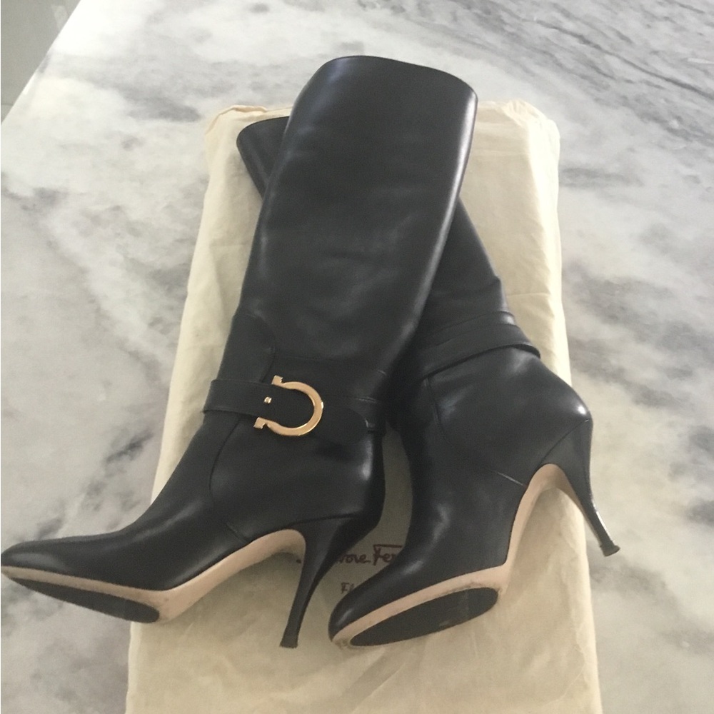 Salvatore Ferragamo Black Over the Knee Boots - Picture 6 of 7
